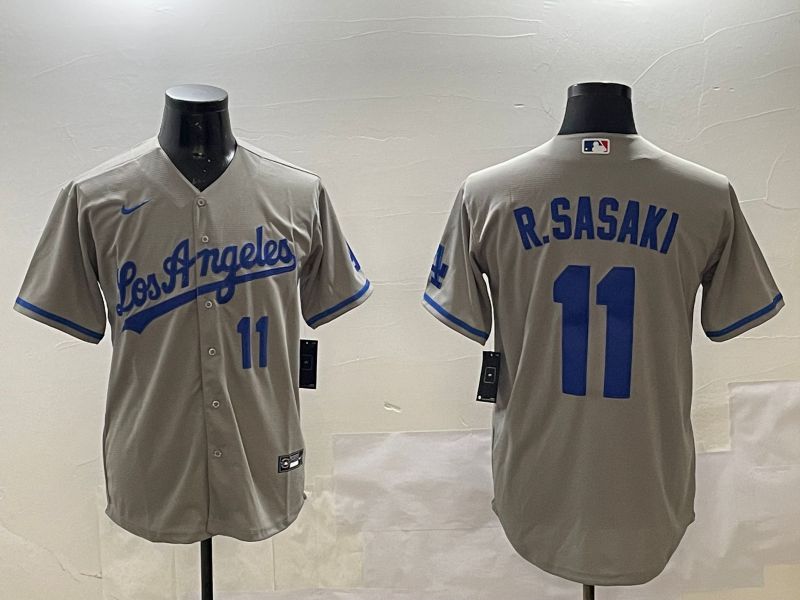 Men Los Angeles Dodgers #11 R.Sasaki Grey Game 2025 Nike MLB Jersey style 2->los angeles dodgers->MLB Jersey